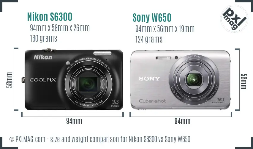 Nikon S6300 vs Sony W650 size comparison
