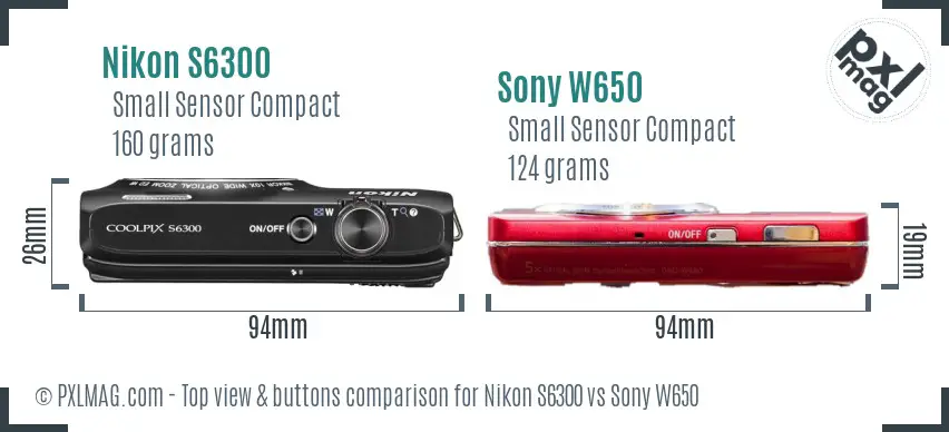Nikon S6300 vs Sony W650 top view buttons comparison