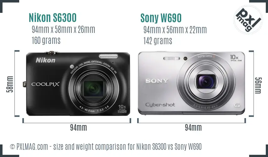 Nikon S6300 vs Sony W690 size comparison