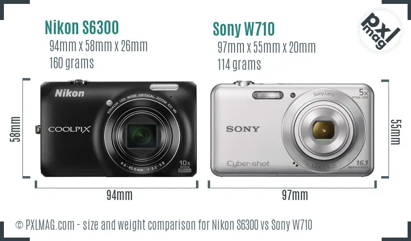 Nikon S6300 vs Sony W710 size comparison