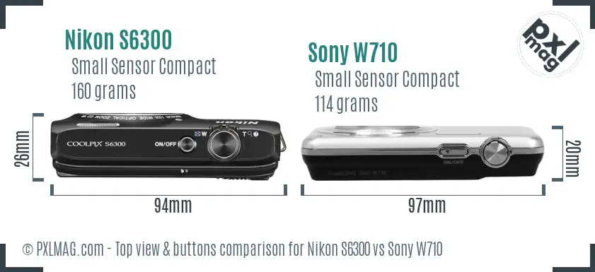 Nikon S6300 vs Sony W710 top view buttons comparison