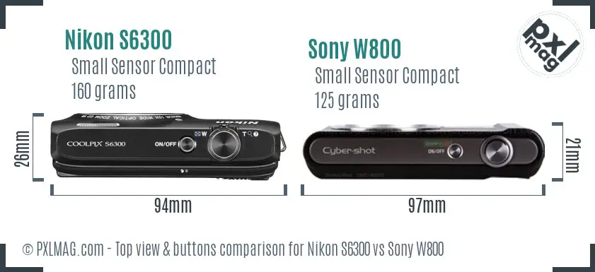Nikon S6300 vs Sony W800 top view buttons comparison Nikon S6300 vs Sony W800 top view buttons comparison