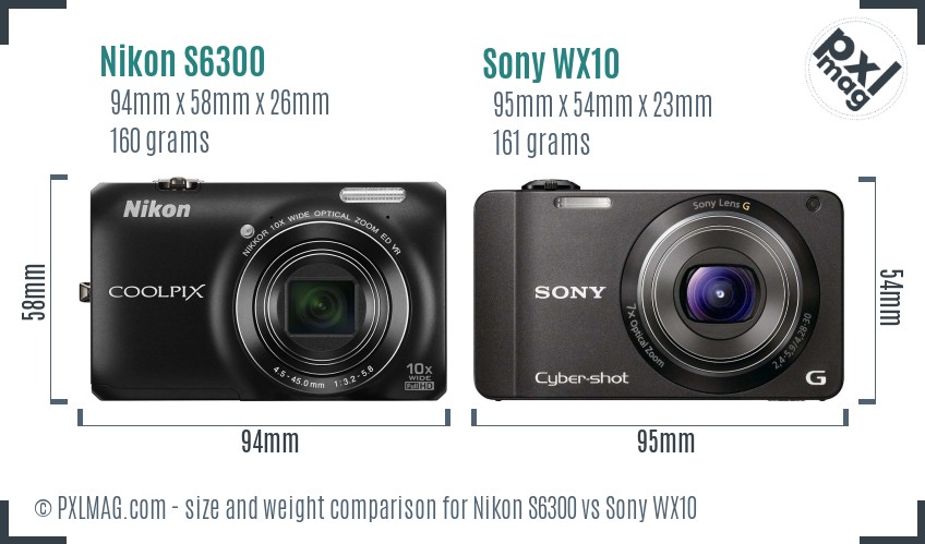 Nikon S6300 vs Sony WX10 size comparison