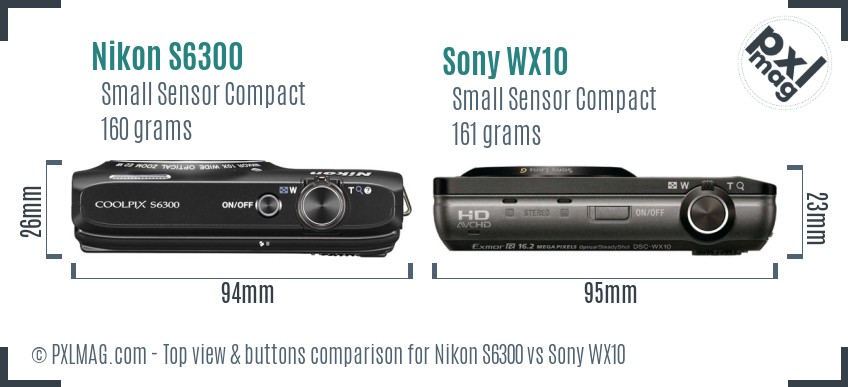 Nikon S6300 vs Sony WX10 top view buttons comparison