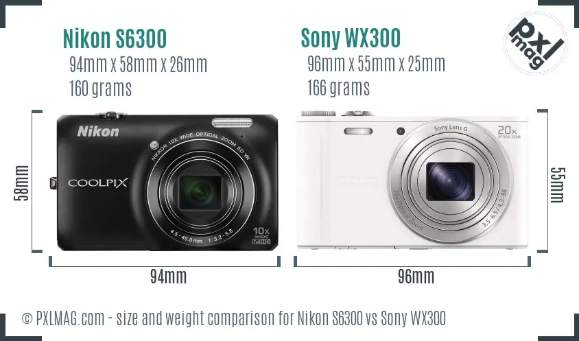Nikon S6300 vs Sony WX300 size comparison
