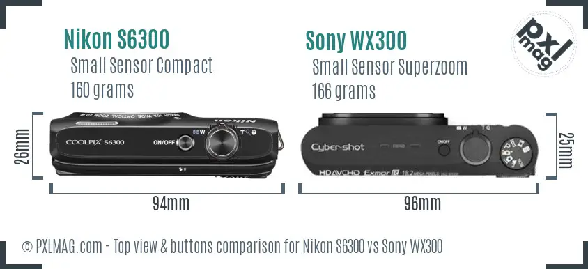 Nikon S6300 vs Sony WX300 top view buttons comparison