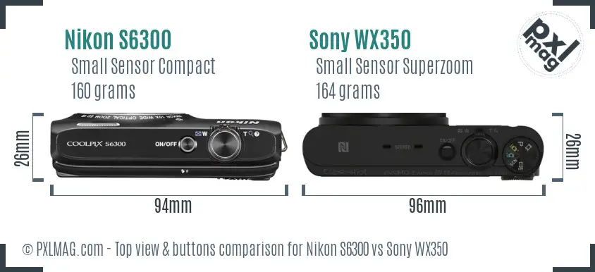 Nikon S6300 vs Sony WX350 top view buttons comparison Nikon S6300 vs Sony WX350 top view buttons comparison