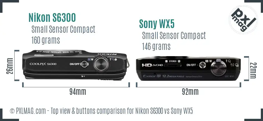 Nikon S6300 vs Sony WX5 top view buttons comparison Nikon S6300 vs Sony WX5 top view buttons comparison
