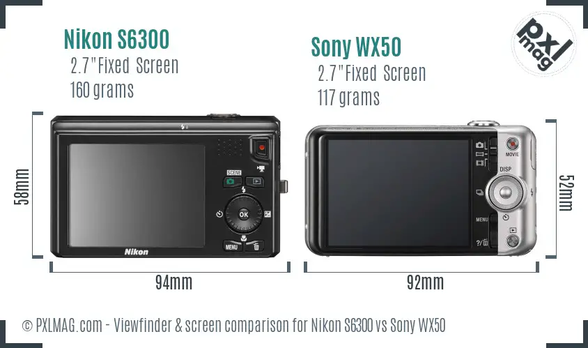 Nikon S6300 vs Sony WX50 Screen and Viewfinder comparison