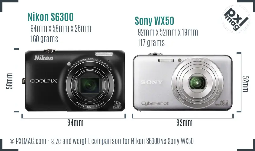 Nikon S6300 vs Sony WX50 size comparison