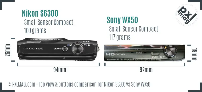 Nikon S6300 vs Sony WX50 top view buttons comparison