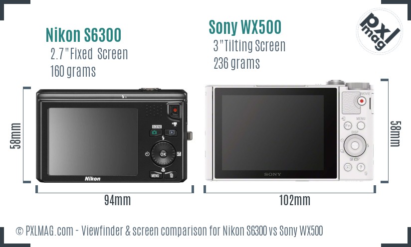 Nikon S6300 vs Sony WX500 Screen and Viewfinder comparison