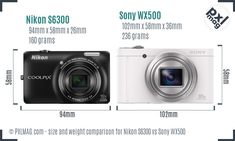 Nikon S6300 vs Sony WX500 size comparison