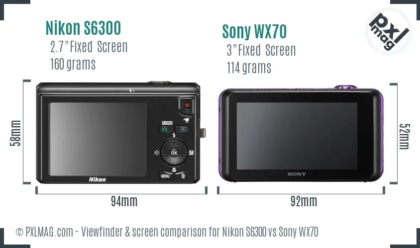 Nikon S6300 vs Sony WX70 Screen and Viewfinder comparison