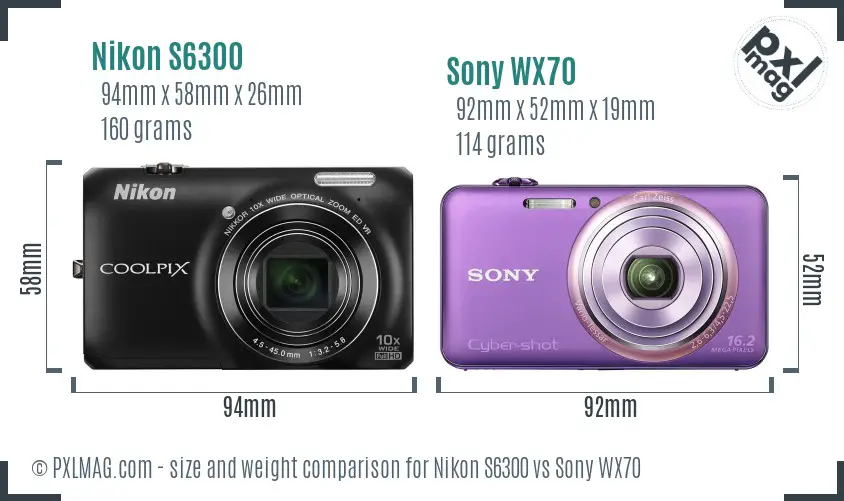 Nikon S6300 vs Sony WX70 size comparison