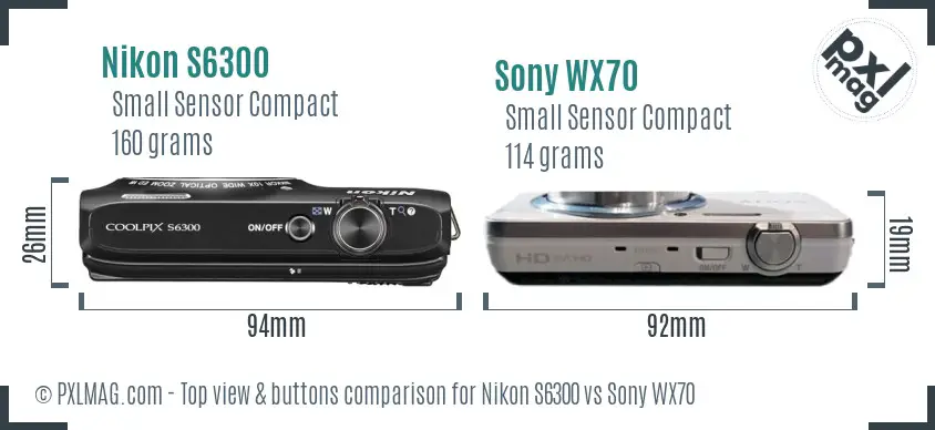 Nikon S6300 vs Sony WX70 top view buttons comparison