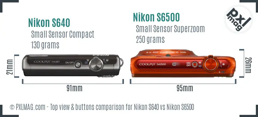 Nikon S640 vs Nikon S6500 top view buttons comparison