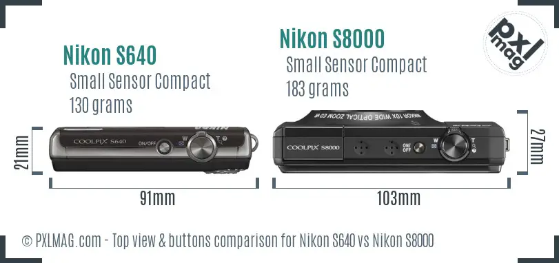 Nikon S640 vs Nikon S8000 top view buttons comparison