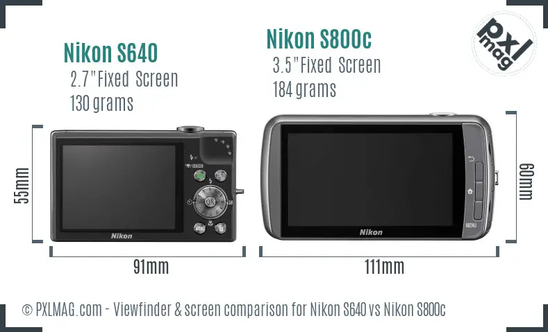 Nikon S640 vs Nikon S800c Screen and Viewfinder comparison