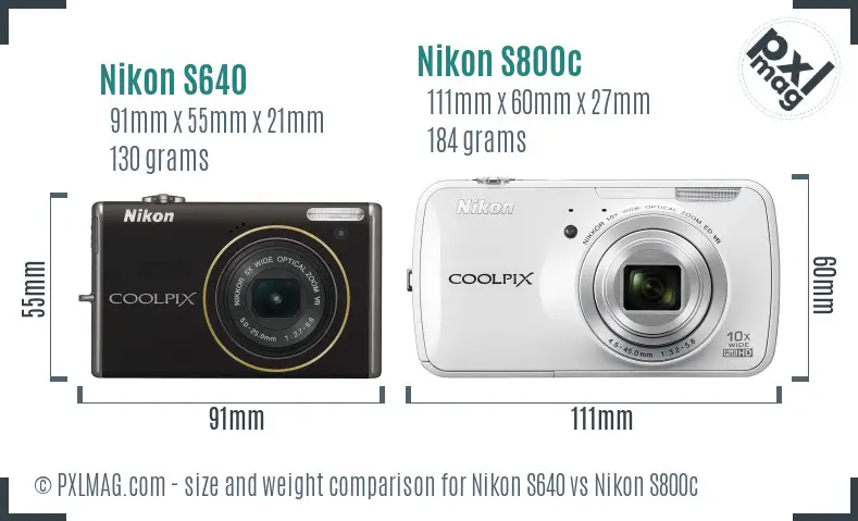 Nikon S640 vs Nikon S800c size comparison