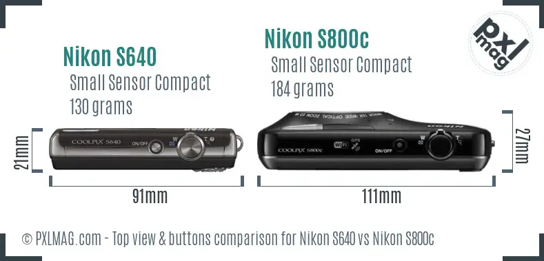 Nikon S640 vs Nikon S800c top view buttons comparison