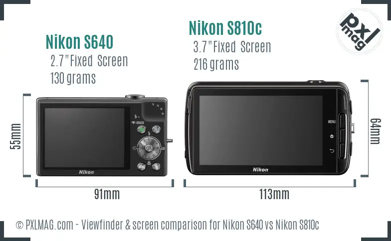 Nikon S640 vs Nikon S810c Screen and Viewfinder comparison