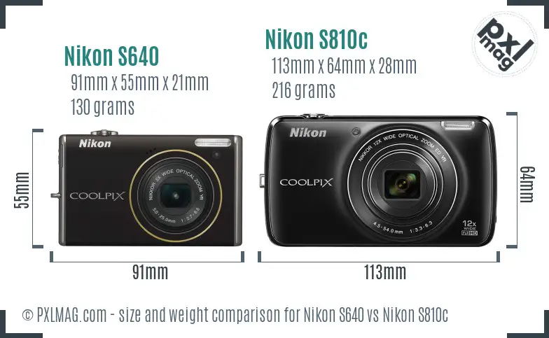 Nikon S640 vs Nikon S810c size comparison
