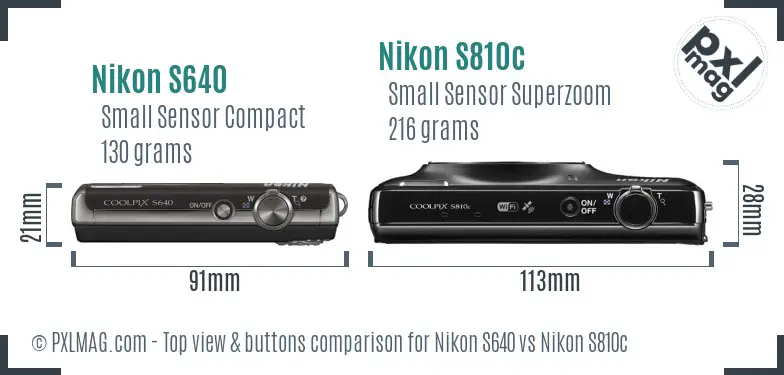 Nikon S640 vs Nikon S810c top view buttons comparison