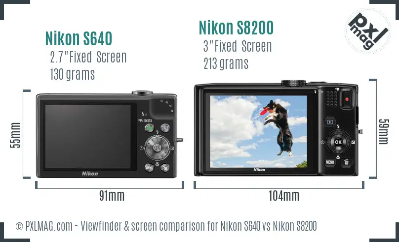 Nikon S640 vs Nikon S8200 Screen and Viewfinder comparison