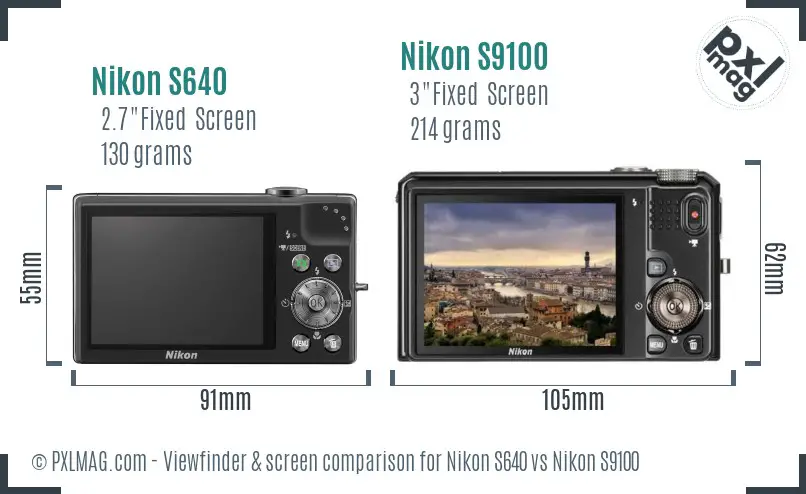 Nikon S640 vs Nikon S9100 Screen and Viewfinder comparison