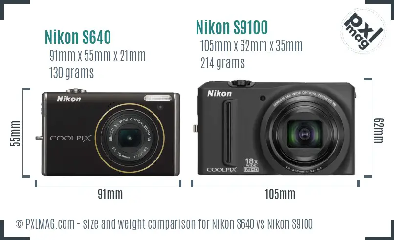 Nikon S640 vs Nikon S9100 size comparison