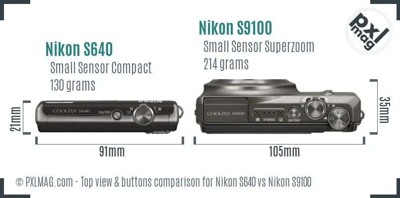 Nikon S640 vs Nikon S9100 top view buttons comparison