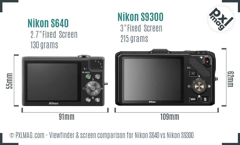 Nikon S640 vs Nikon S9300 Screen and Viewfinder comparison
