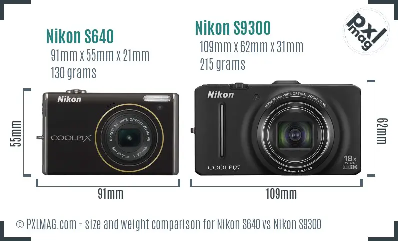 Nikon S640 vs Nikon S9300 size comparison