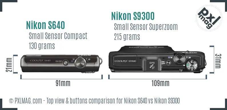Nikon S640 vs Nikon S9300 top view buttons comparison