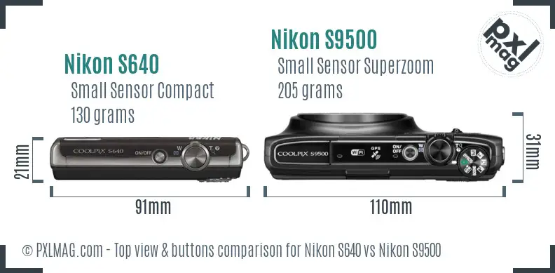 Nikon S640 vs Nikon S9500 top view buttons comparison