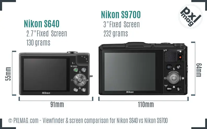 Nikon S640 vs Nikon S9700 Screen and Viewfinder comparison