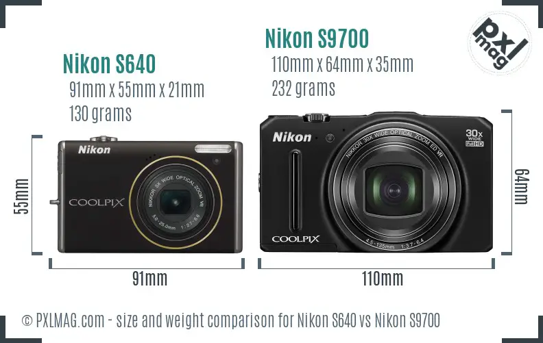 Nikon S640 vs Nikon S9700 size comparison