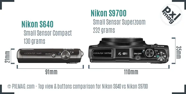 Nikon S640 vs Nikon S9700 top view buttons comparison