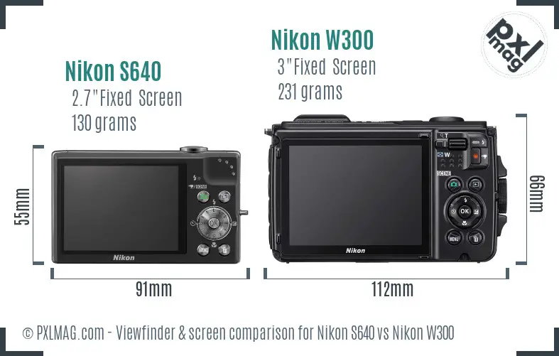 Nikon S640 vs Nikon W300 Screen and Viewfinder comparison