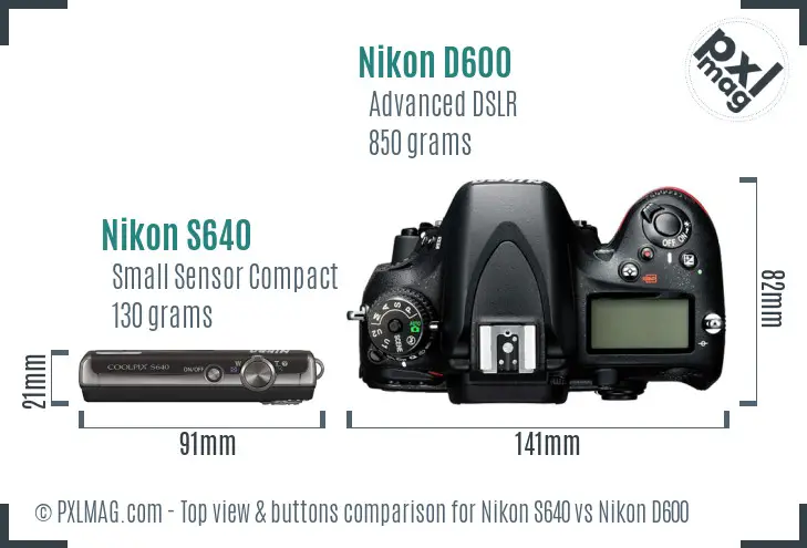 Nikon S640 vs Nikon D600 top view buttons comparison