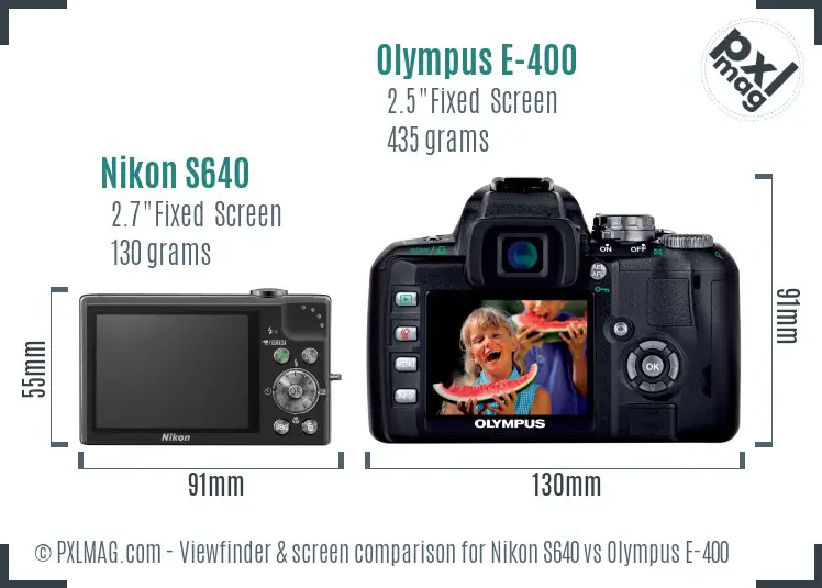 Nikon S640 vs Olympus E-400 Screen and Viewfinder comparison
