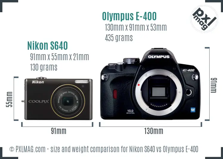 Nikon S640 vs Olympus E-400 size comparison