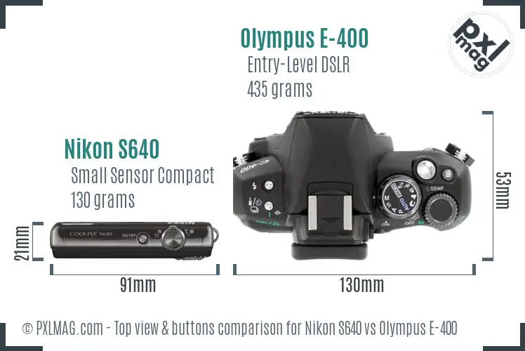 Nikon S640 vs Olympus E-400 top view buttons comparison