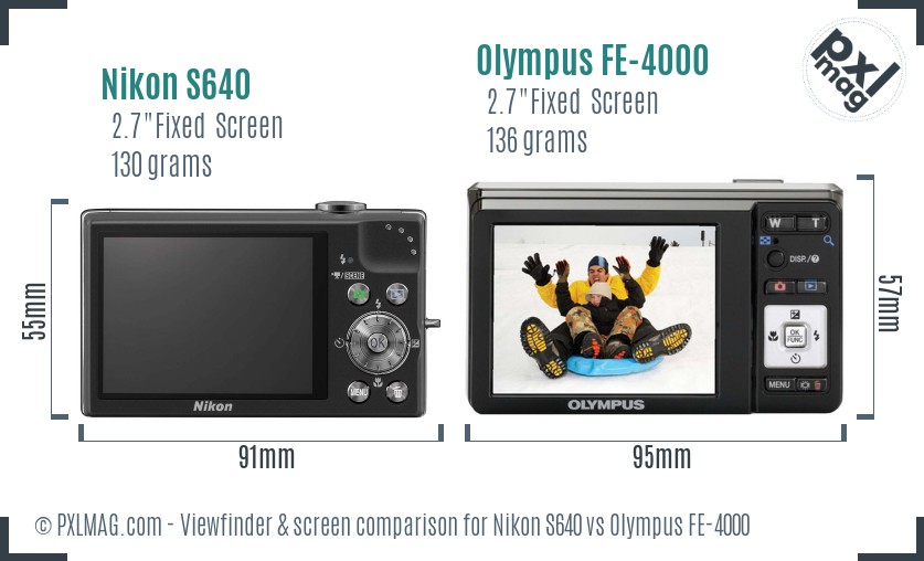 Nikon S640 vs Olympus FE-4000 Screen and Viewfinder comparison