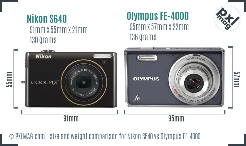 Nikon S640 vs Olympus FE-4000 size comparison Nikon S640 vs Olympus FE-4000 size comparison