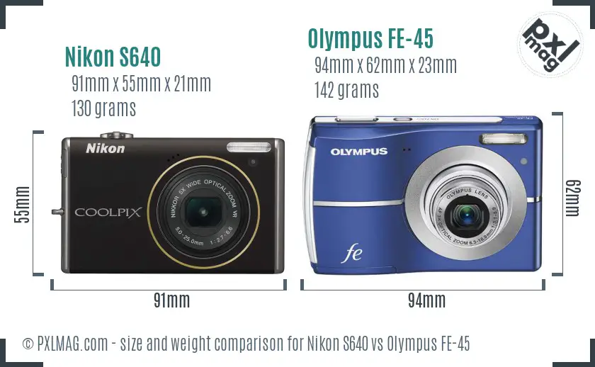 Nikon S640 vs Olympus FE-45 size comparison Nikon S640 vs Olympus FE-45 size comparison