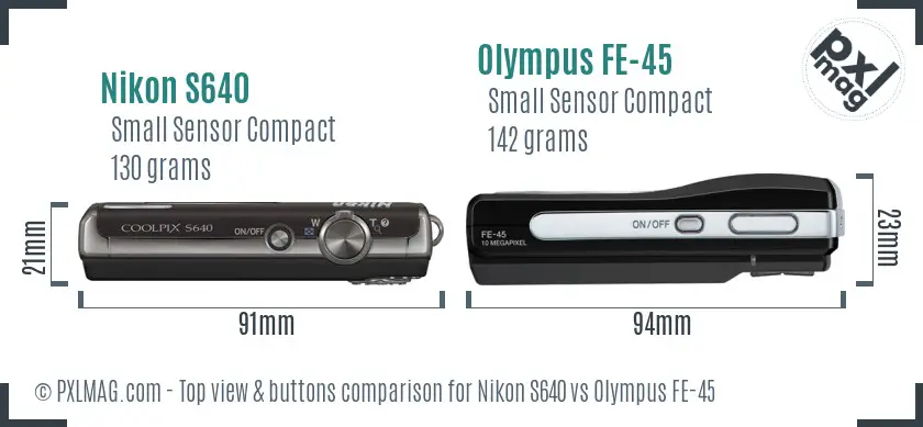 Nikon S640 vs Olympus FE-45 top view buttons comparison Nikon S640 vs Olympus FE-45 top view buttons comparison