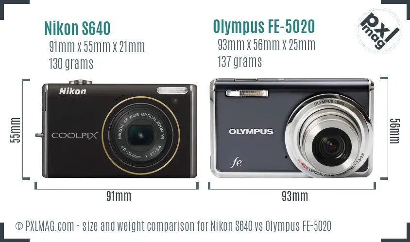 Nikon S640 vs Olympus FE-5020 size comparison Nikon S640 vs Olympus FE-5020 size comparison