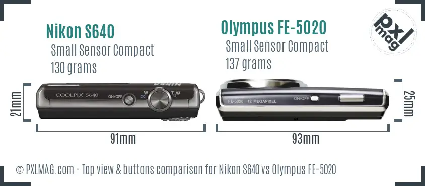 Nikon S640 vs Olympus FE-5020 top view buttons comparison Nikon S640 vs Olympus FE-5020 top view buttons comparison